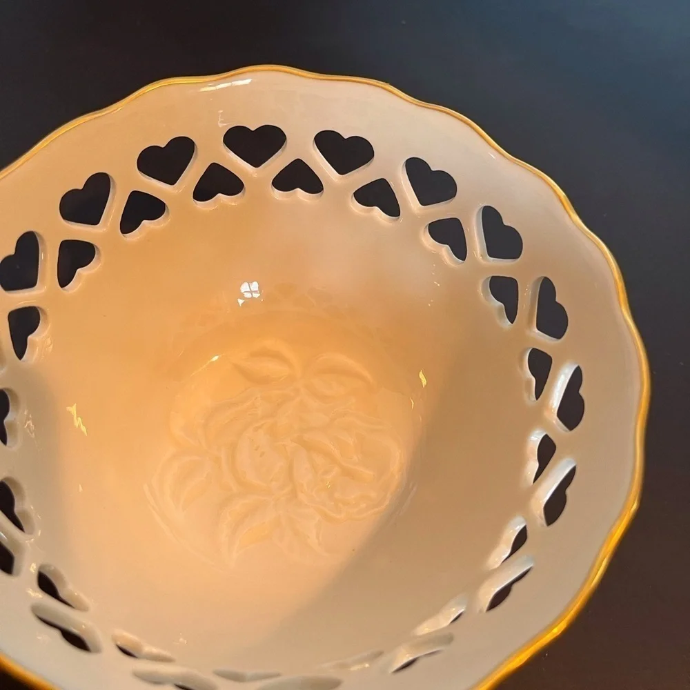 Lenox Ivory China Heart Bowl with Embossed Roses